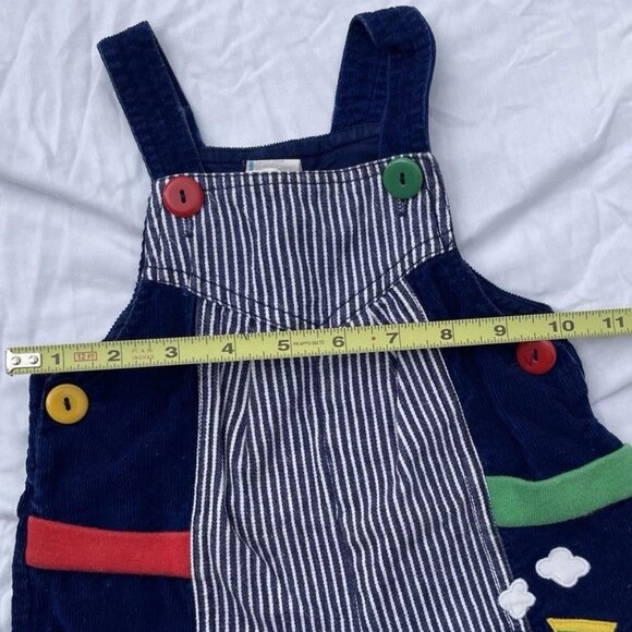Vintage 70s 80s Boys Sz 18 Month Baby Railroad Stripe Overalls Train Buttons - Picture 6 of 15
